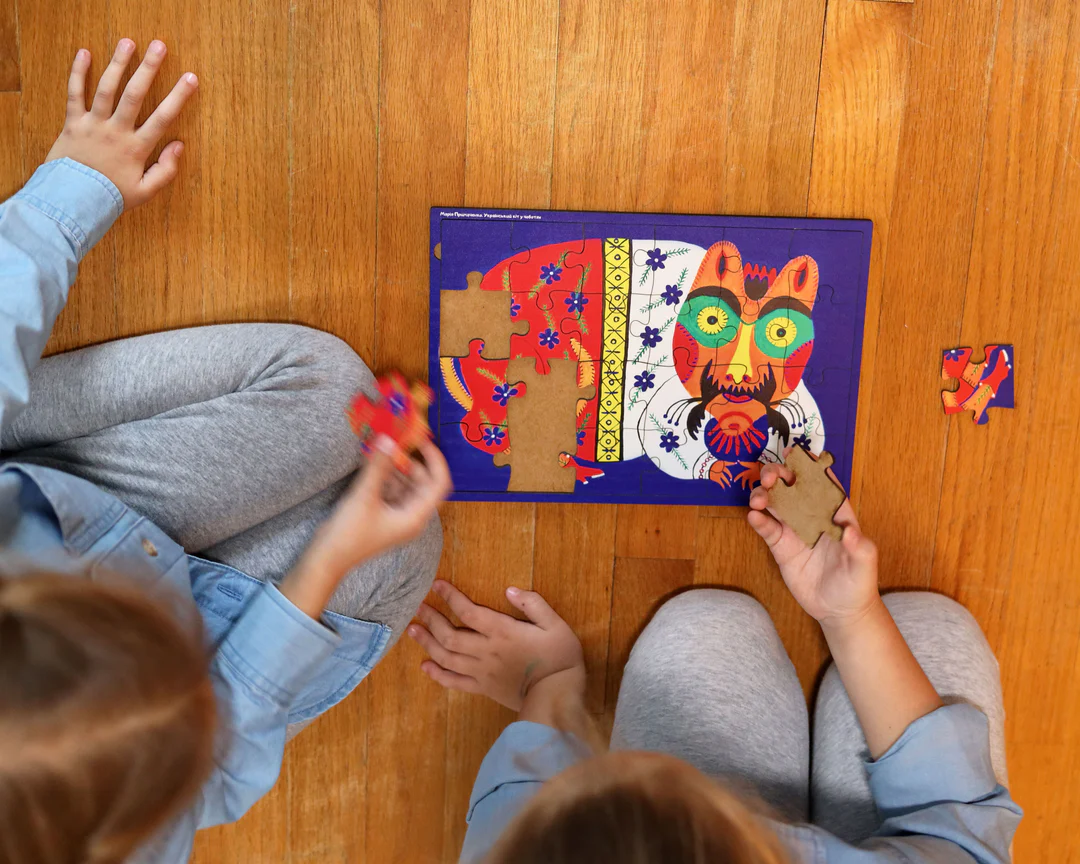 Книга Український кіт у чоботях. Марія Примаченко. Пазл дерев'яний