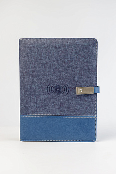 Щоденник з бездротовою зарядкою Powerbank та флешкою 16 Гб синій