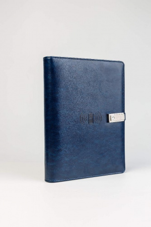 Книга Щоденник з бездротовою зарядкою Powerbank та флешкою 16 Гб синій еко шкіра