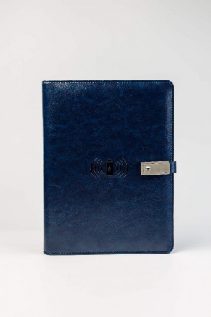 Книга Щоденник з бездротовою зарядкою Powerbank та флешкою 16 Гб синій еко шкіра